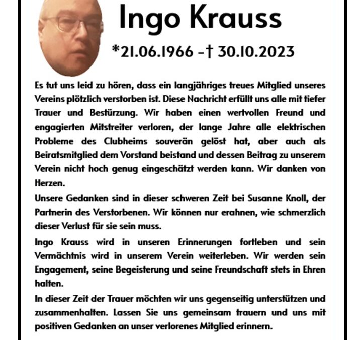 Der TCS Excelsior Köln e.V. trauert um sein Beiratsmitglied und Freund des Vereins Ingo Krauss